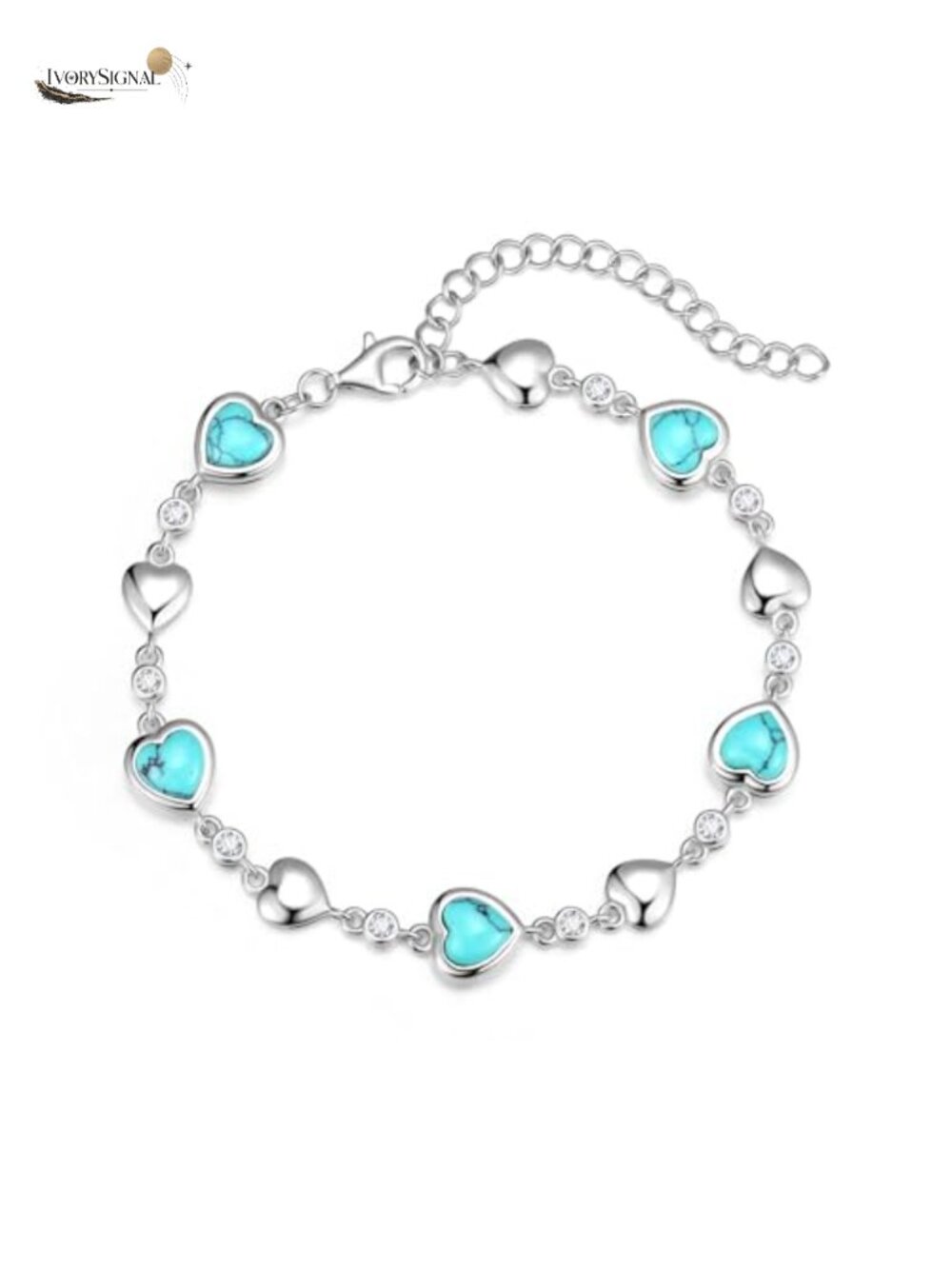 Created Turquoise Heart Tennis Bracelet CZ Cubic Zirconia Adjustable